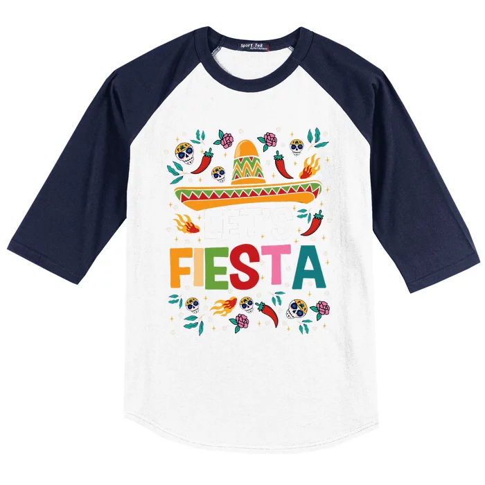 Let's Fiesta Cinco De Mayo Mexican Theme Party Guitar Lover Baseball Sleeve Shirt