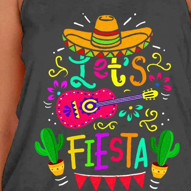 LetS Fiesta Cinco De Mayo Mexican Party Guitar Lover Women's Knotted Racerback Tank