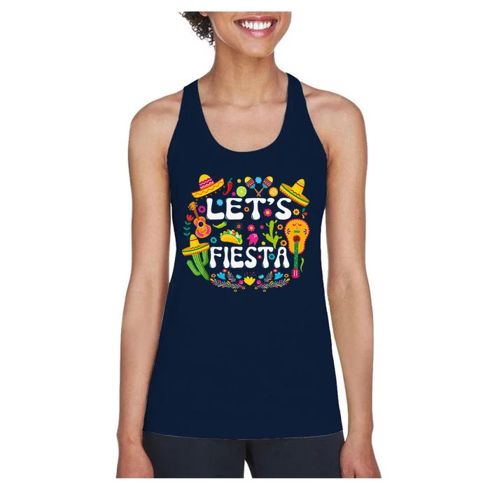 Let's Fiesta Cinco De Mayo Tee Mexican Guitar Fiesta Women's Racerback Tank