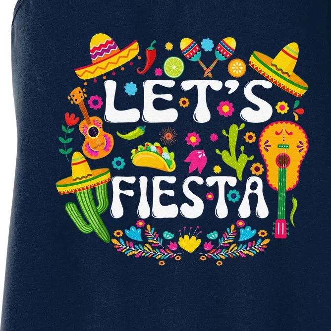 Let's Fiesta Cinco De Mayo Tee Mexican Guitar Fiesta Women's Racerback Tank