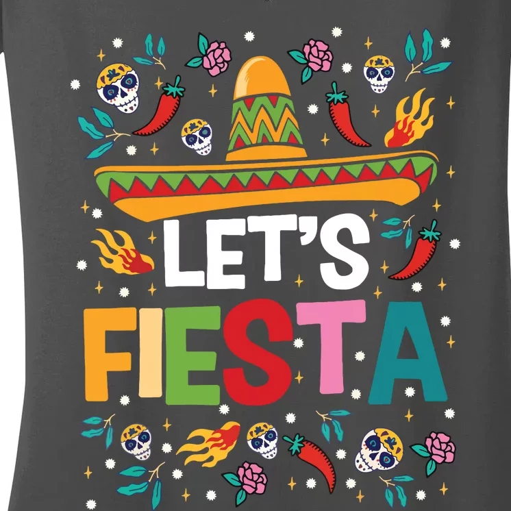 Lets Fiesta Cinco De Mayo Mexican Theme Party Guitar Lover Women's V-Neck T-Shirt