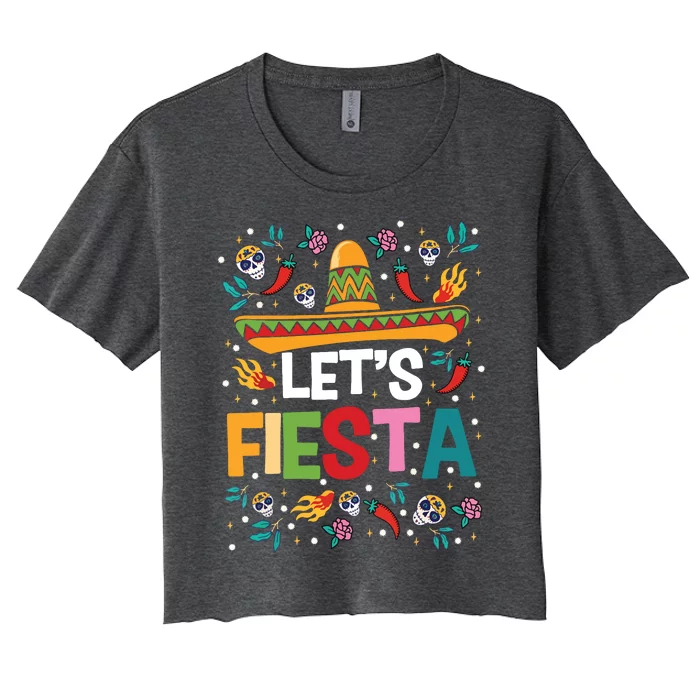 Lets Fiesta Cinco De Mayo Mexican Theme Party Guitar Lover Women's Crop Top Tee