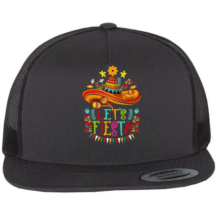 Lets Fiesta Cinco De Mayo Sombrero Flat Bill Trucker Hat