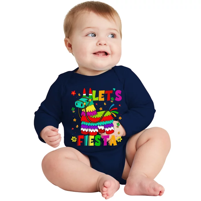 Lets Fiesta Cinco De Mayo Mexican Party Mexico Donkey Pinata Baby Long Sleeve Bodysuit