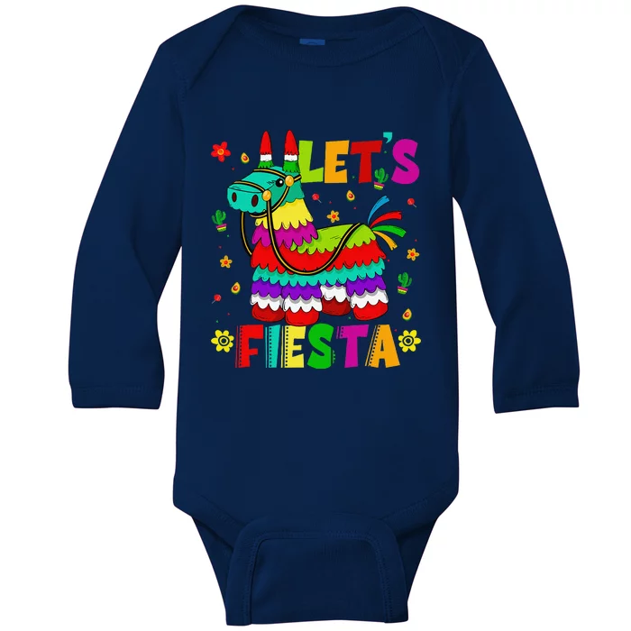 Lets Fiesta Cinco De Mayo Mexican Party Mexico Donkey Pinata Baby Long Sleeve Bodysuit