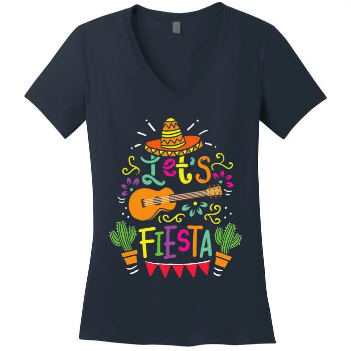 Lets Fiesta Cinco De Mayo Party Lets Fiesta Mexican Women's V-Neck T-Shirt