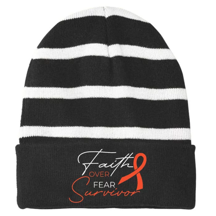 Leukemia Fight Cancer Ribbon Striped Beanie with Solid Band