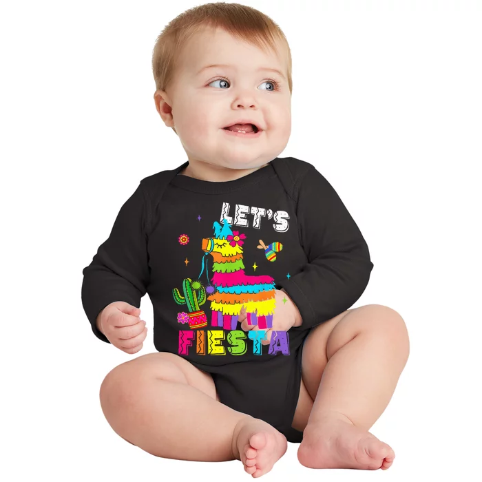 Lets Fiesta Cinco De Mayo Mexican Party Mexico Donkey Pinata Baby Long Sleeve Bodysuit