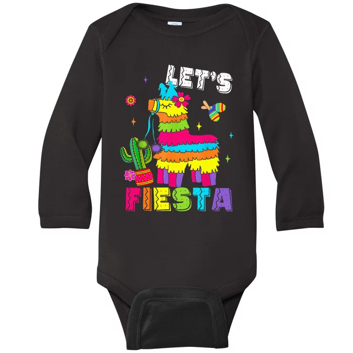 Lets Fiesta Cinco De Mayo Mexican Party Mexico Donkey Pinata Baby Long Sleeve Bodysuit