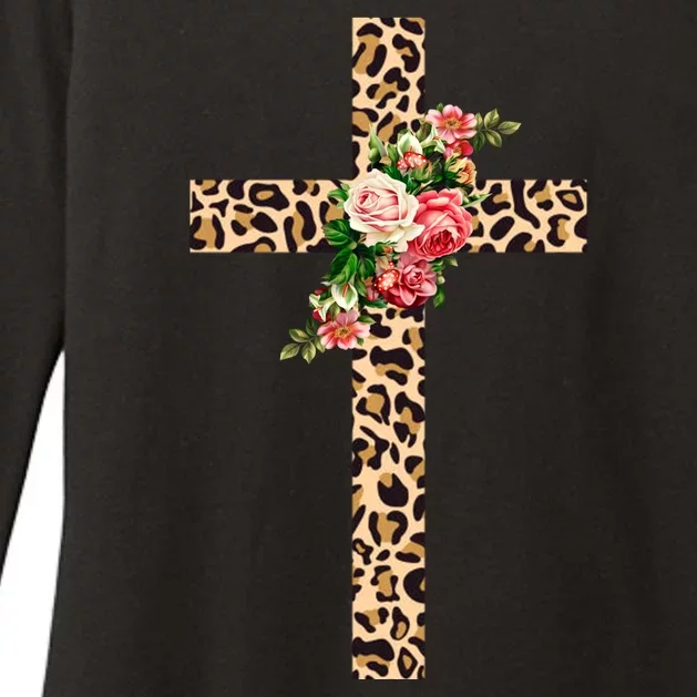 Leopard Flower Cross Womens CVC Long Sleeve Shirt