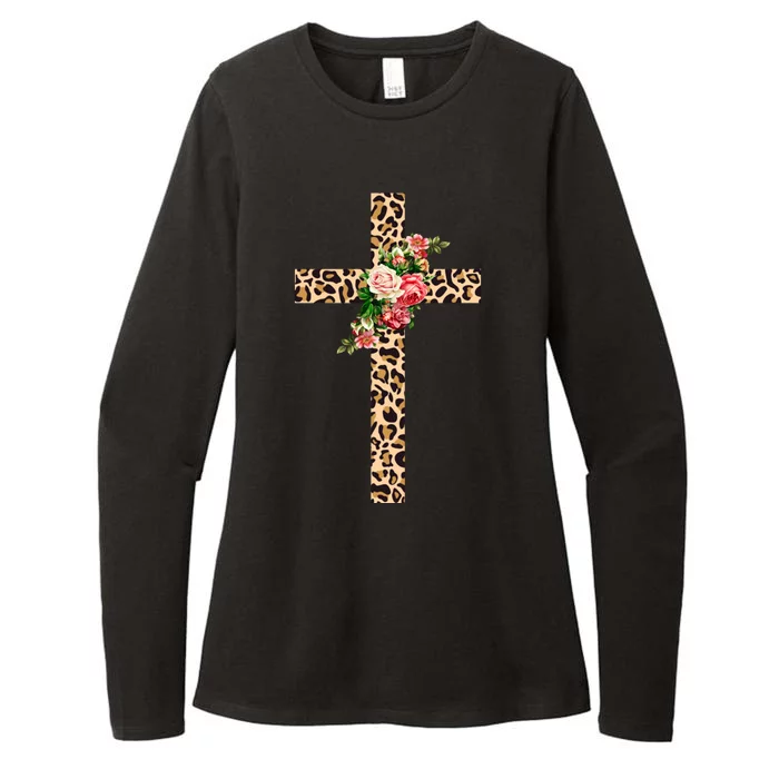 Leopard Flower Cross Womens CVC Long Sleeve Shirt