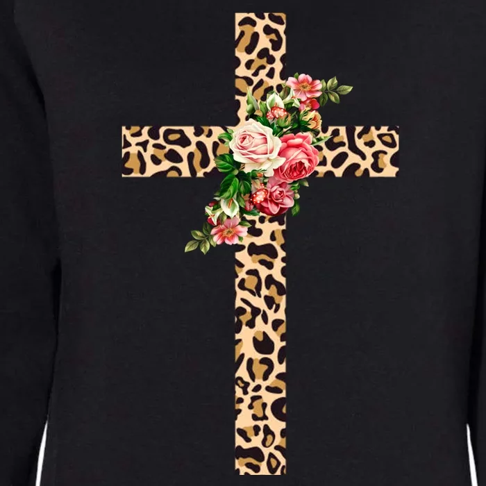 Leopard Flower Cross Womens California Wash Sweatshirt