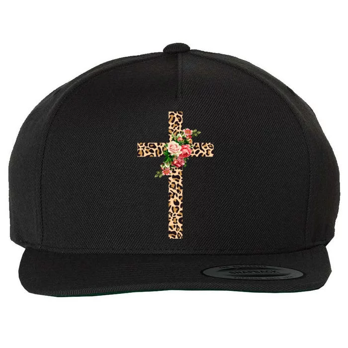 Leopard Flower Cross Wool Snapback Cap