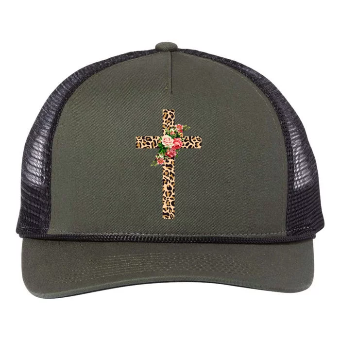 Leopard Flower Cross Retro Rope Trucker Hat Cap