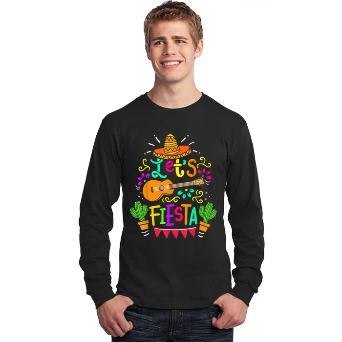 Lets Fiesta Cinco De Mayo Mexican Guitar Cactus Long Sleeve Shirt