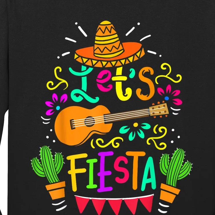 Lets Fiesta Cinco De Mayo Mexican Guitar Cactus Long Sleeve Shirt