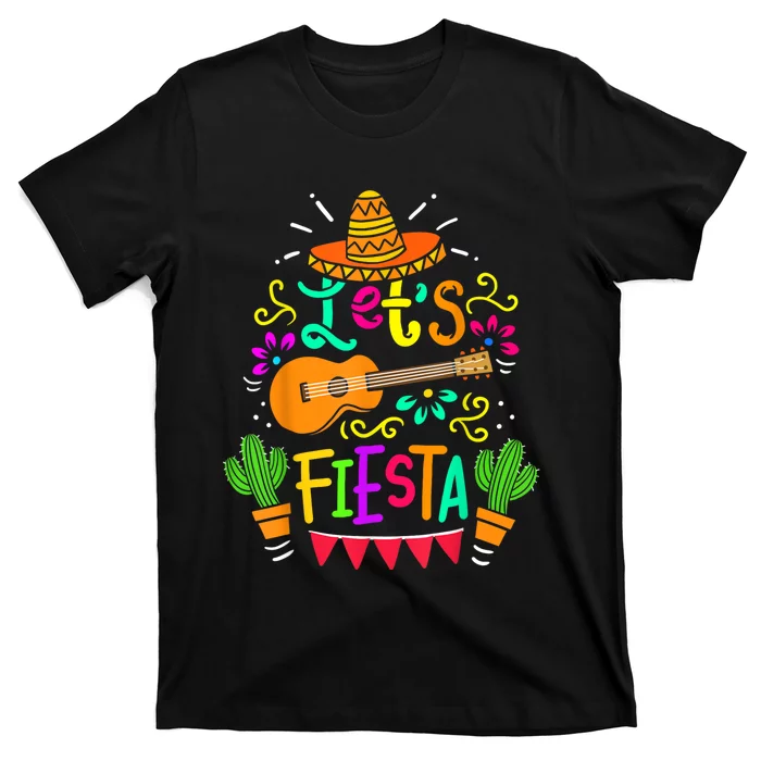 Lets Fiesta Cinco De Mayo Mexican Guitar Cactus T-Shirt