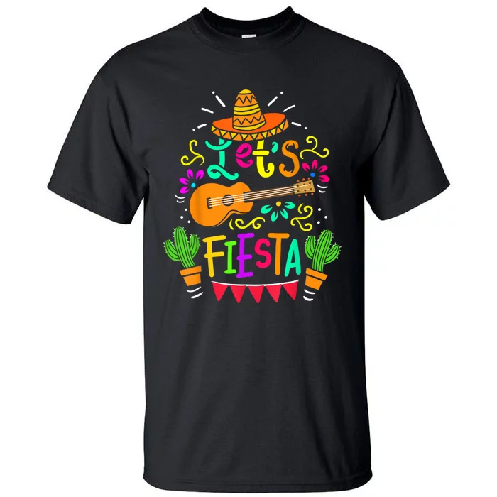 Lets Fiesta Cinco De Mayo Mexican Guitar Cactus Tall T-Shirt