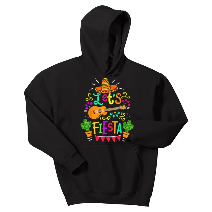 Lets Fiesta Cinco De Mayo Mexican Guitar Cactus Kids Hoodie