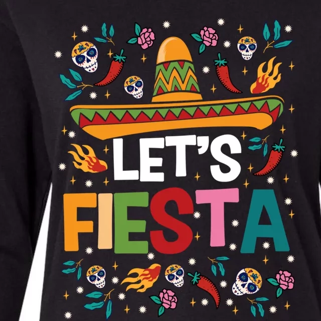 LetS Fiesta Cinco De Mayo Mexican Theme Party Guitar Lover Womens Cotton Relaxed Long Sleeve T-Shirt