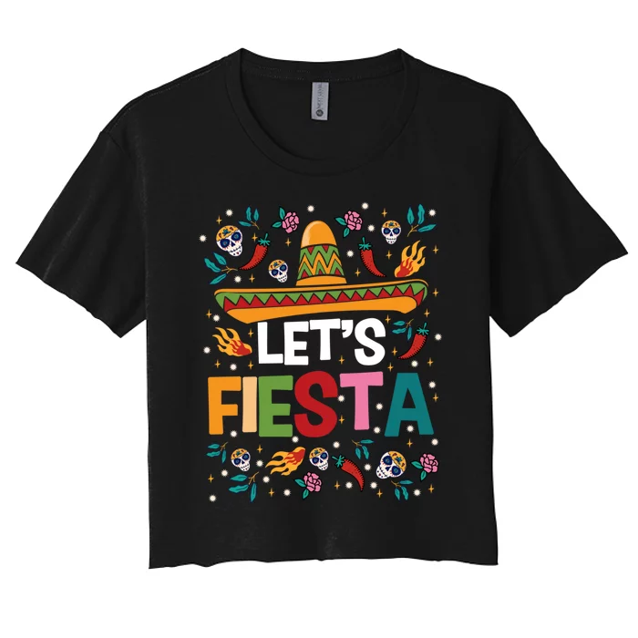 LetS Fiesta Cinco De Mayo Mexican Theme Party Guitar Lover Women's Crop Top Tee