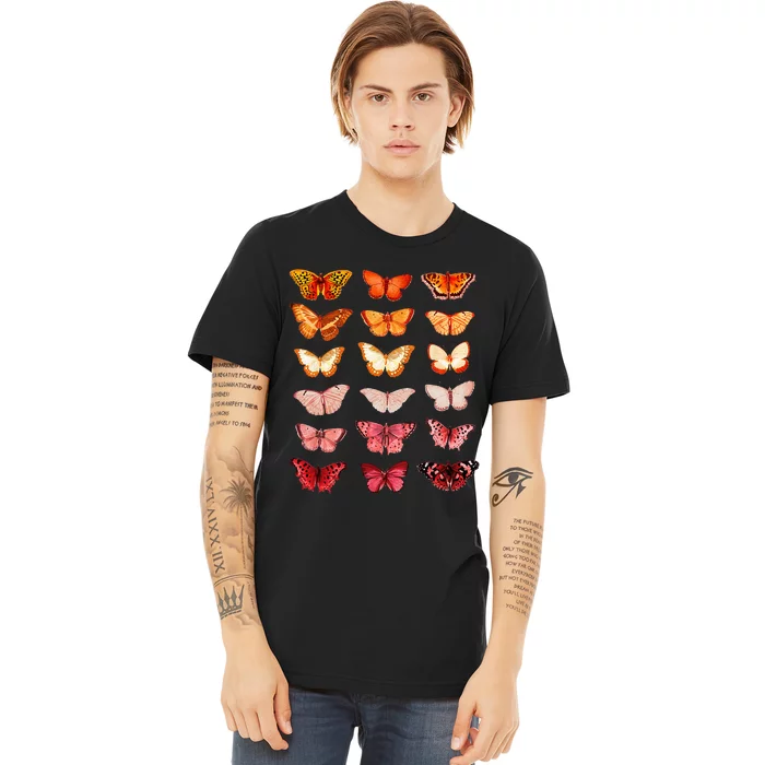 Lesbian Flag Color Butterfly Subtle Sapphic Pride Aesthetic Premium T-Shirt