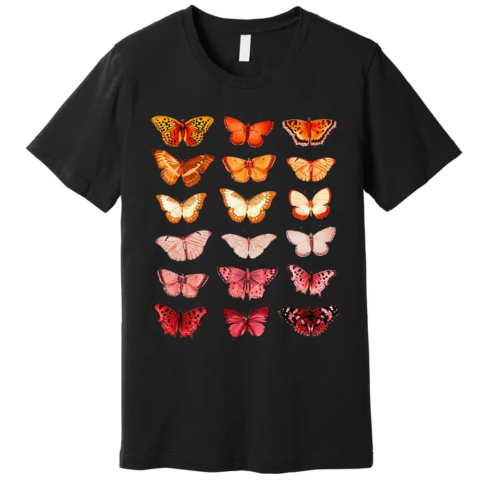 Lesbian Flag Color Butterfly Subtle Sapphic Pride Aesthetic Premium T-Shirt