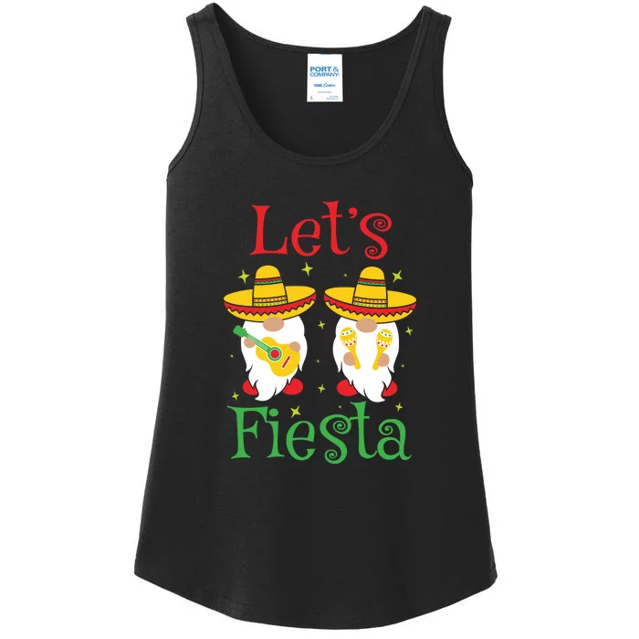 Let's Fiesta Cinco De Mayo Latin Gnomes Mexican Party Poncho Ladies Essential Tank