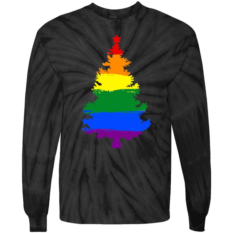 LGBT Flag Christmas Tree Merry Xmas Gay LGBT Pride Tie-Dye Long Sleeve Shirt