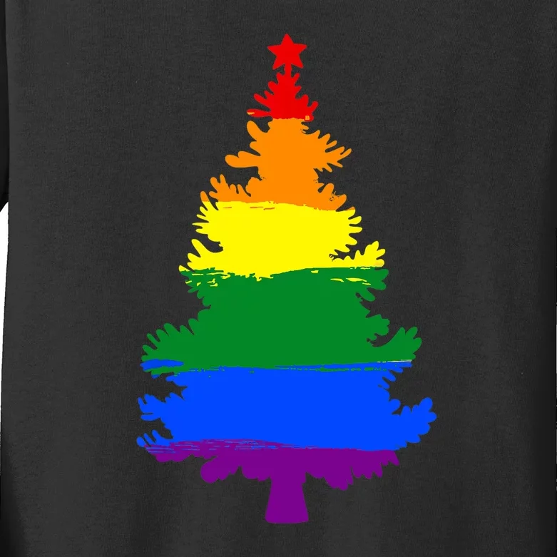 LGBT Flag Christmas Tree Merry Xmas Gay LGBT Pride Kids Long Sleeve Shirt