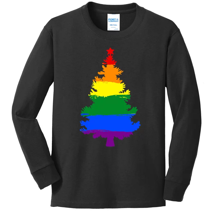 LGBT Flag Christmas Tree Merry Xmas Gay LGBT Pride Kids Long Sleeve Shirt