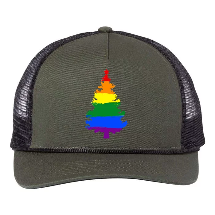 LGBT Flag Christmas Tree Merry Xmas Gay LGBT Pride Retro Rope Trucker Hat Cap