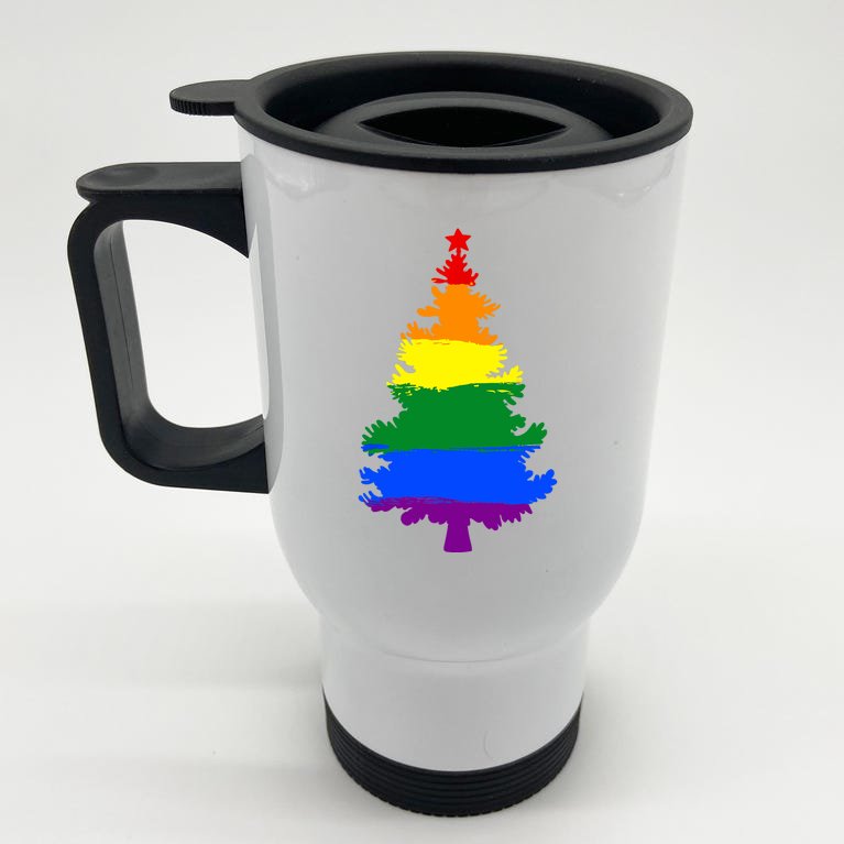 LGBT Flag Christmas Tree Merry Xmas Gay LGBT Pride Stainless Steel Travel Mug