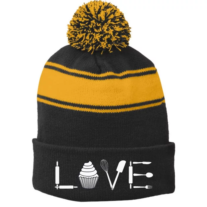 Love Funny Cupcake Baker Pastry Baking Gift Stripe Pom Pom Beanie