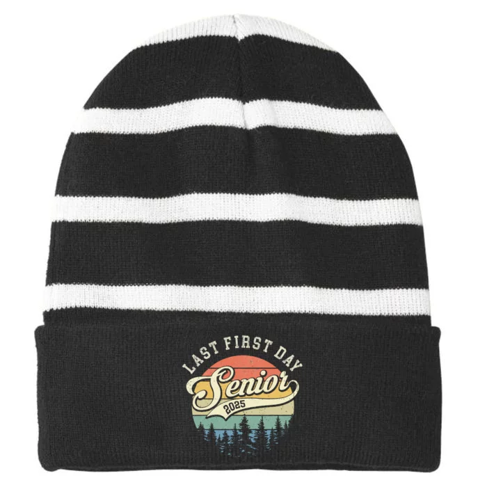 Last First Day Senior 2025 Class Of 2025 Back To School Striped Beanie with Solid Band