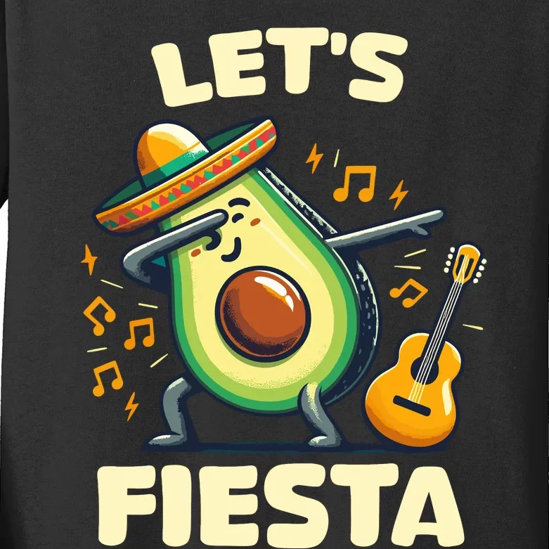 LetS Fiesta Dabbing Avocado Funny Cinco De Mayo Party Kids Long Sleeve Shirt