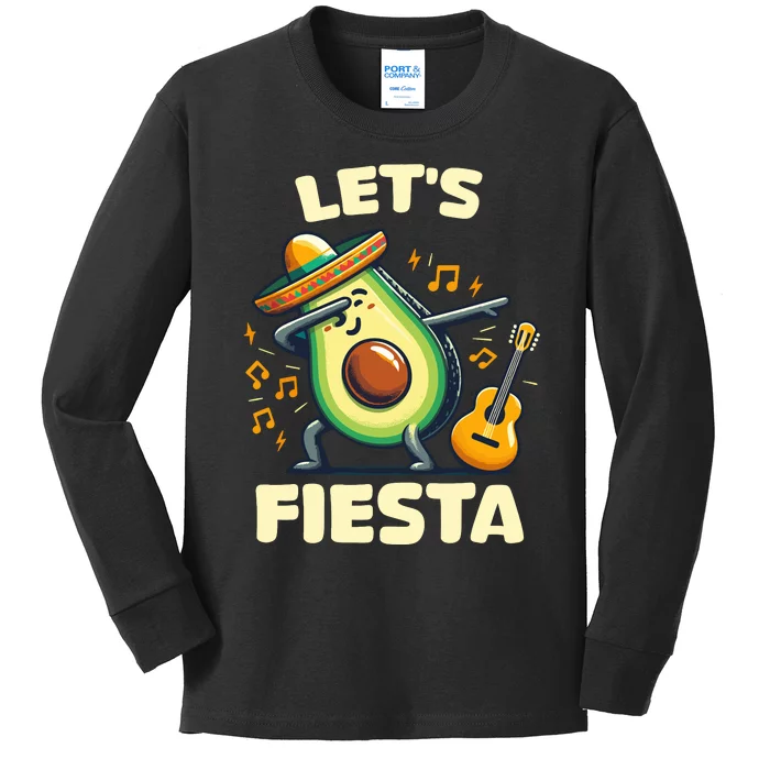 LetS Fiesta Dabbing Avocado Funny Cinco De Mayo Party Kids Long Sleeve Shirt