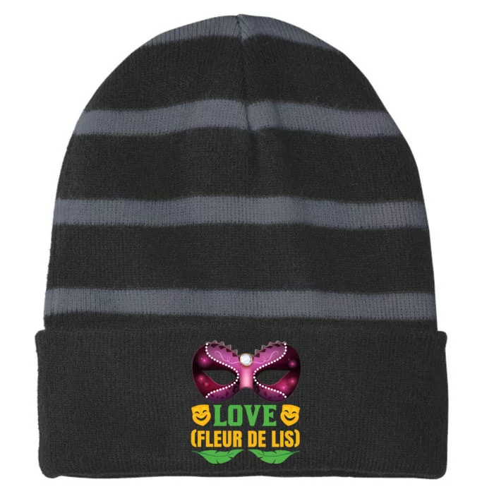 Love Fleur De Lis Striped Beanie with Solid Band