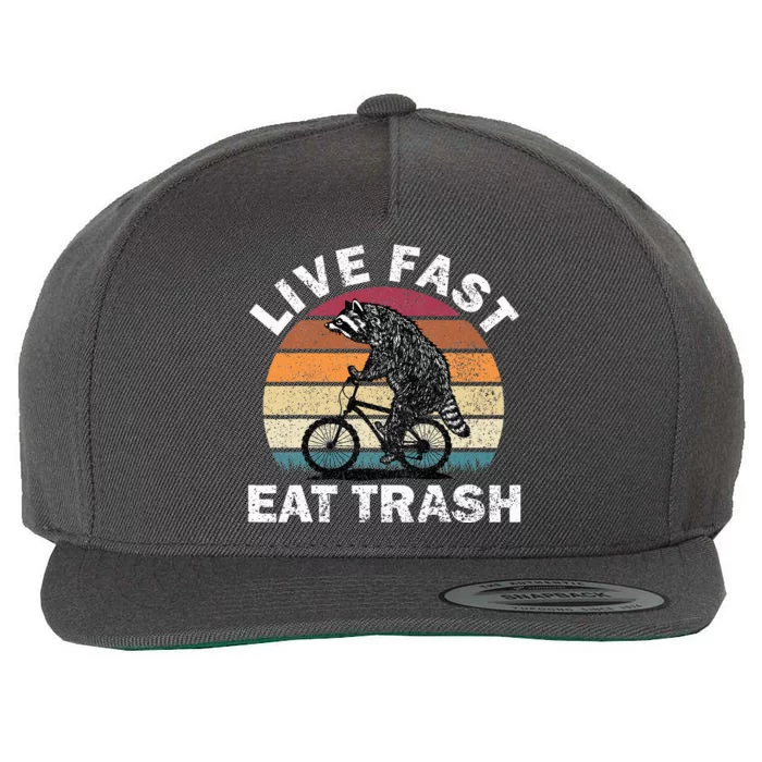 Live Fast Eat Trash Raccoon On Bike Vintage Camping Wool Snapback Cap