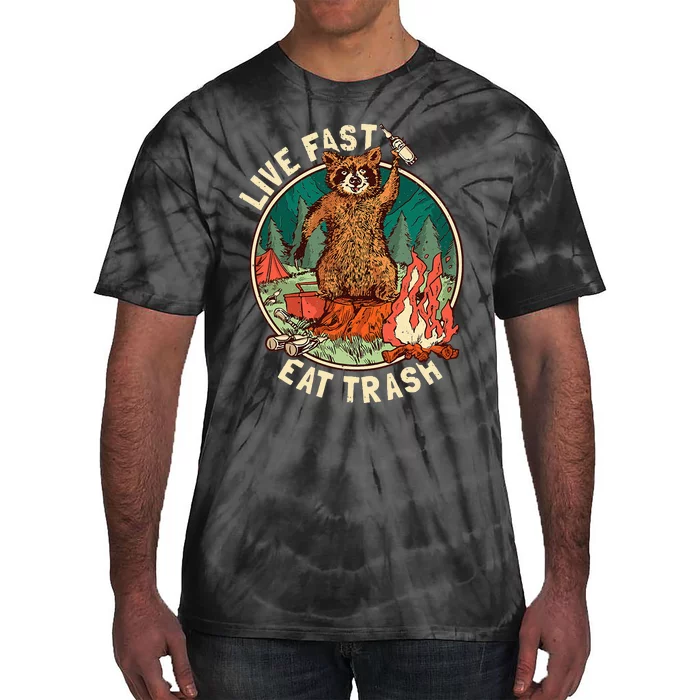 Live Fast Eat Trash Raccoon Camping and Hiking Tie-Dye T-Shirt