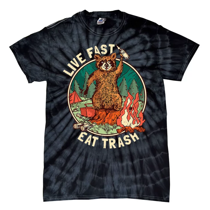 Live Fast Eat Trash Raccoon Camping and Hiking Tie-Dye T-Shirt