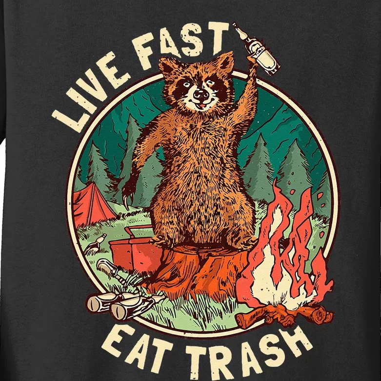 Live Fast Eat Trash Raccoon Camping and Hiking Kids Long Sleeve Shirt