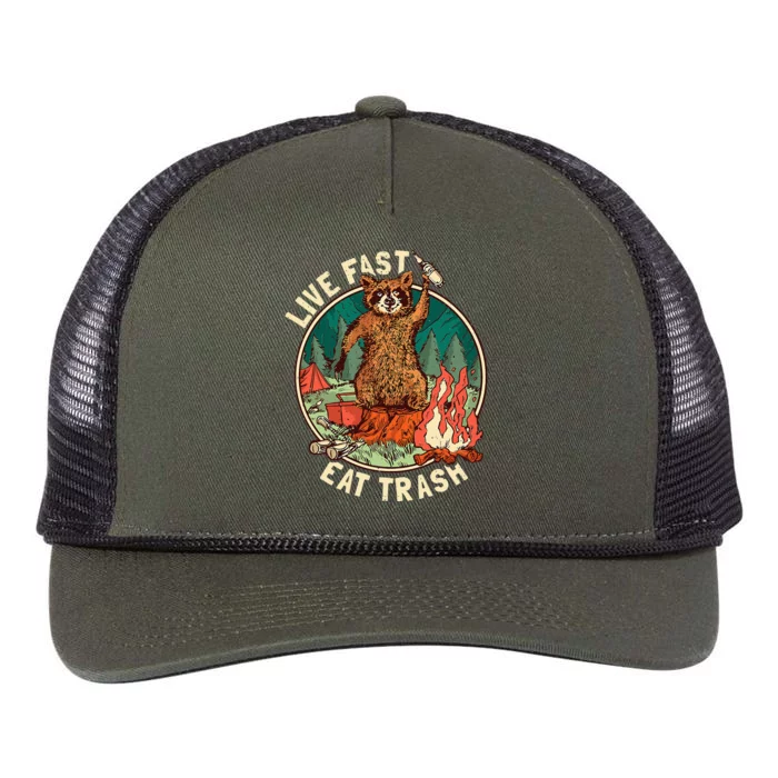 Live Fast Eat Trash Raccoon Camping and Hiking Retro Rope Trucker Hat Cap