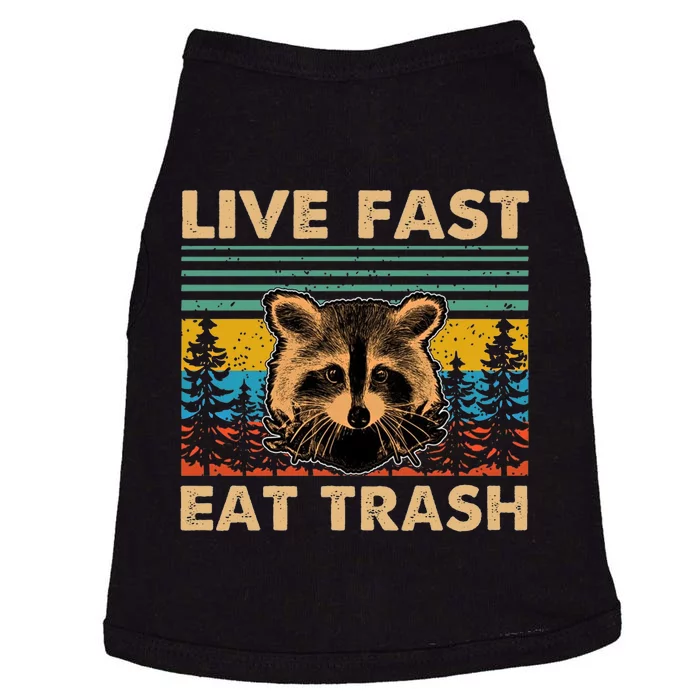 Live Fast Eat Trash Funny Raccoon Camping Vintage Retro Doggie Tank