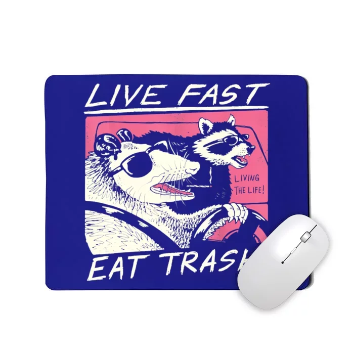 Live Fast Eat Trash And Get Hit By A Car Sunset Raccoon Mousepad