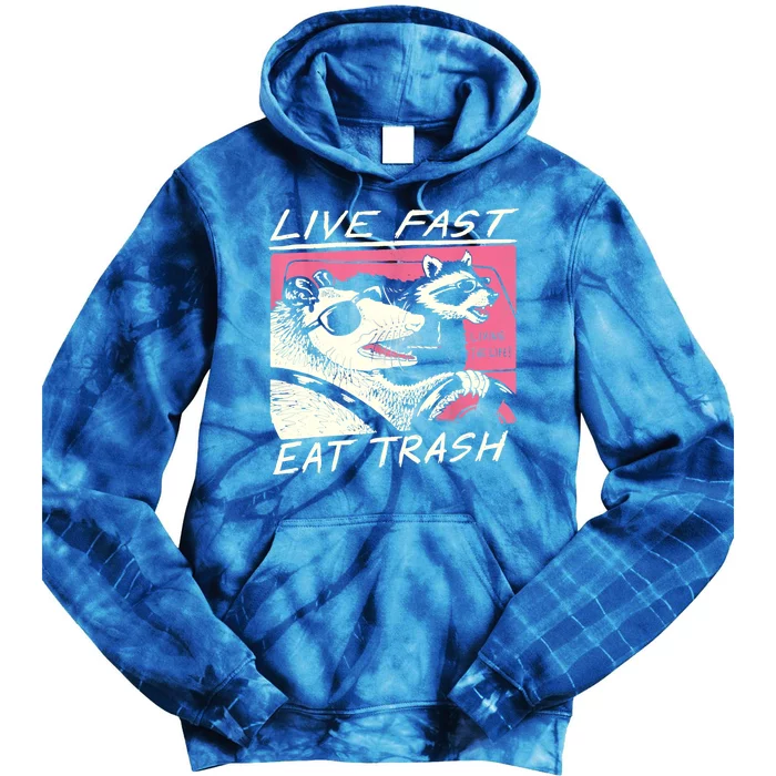 Live Fast Eat Trash And Get Hit By A Car Sunset Raccoon Tie Dye Hoodie