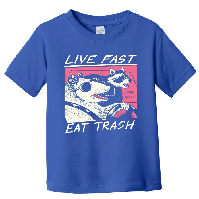 Live Fast Eat Trash And Get Hit By A Car Sunset Raccoon Toddler T-Shirt