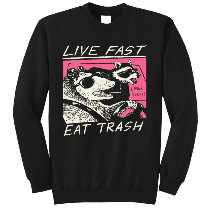 Live Fast Eat Trash And Get Hit By A Car Sunset Raccoon Sweatshirt