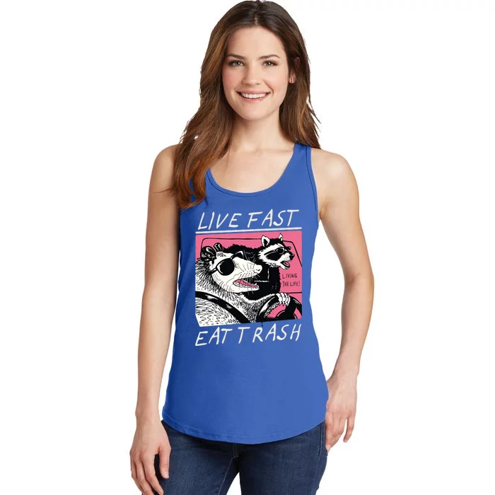 Live Fast Eat Trash Animal Raccoon Ladies Essential Tank