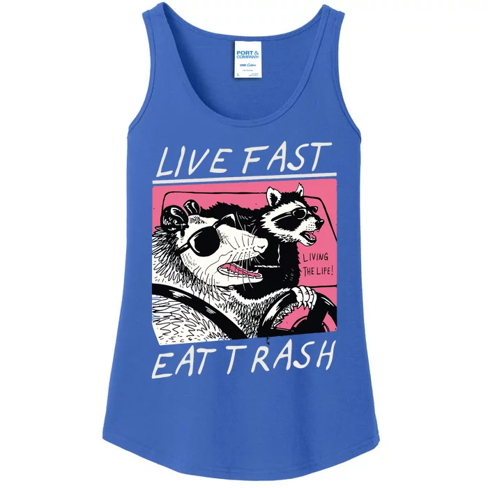 Live Fast Eat Trash Animal Raccoon Ladies Essential Tank